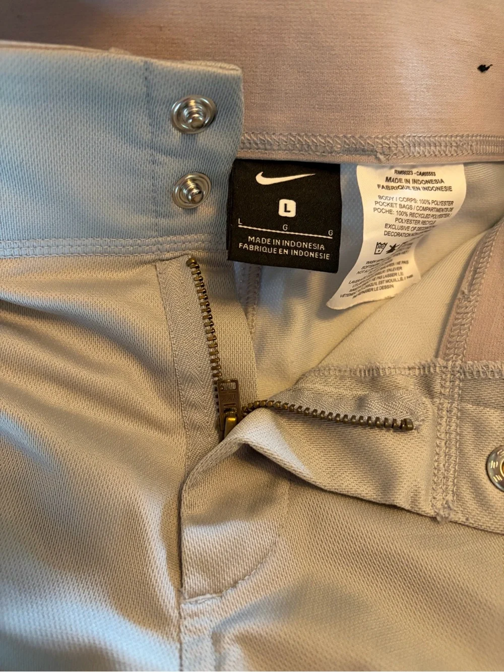 Nike Youth Large Low Waist Performance/Baseball Pants in Gray with Black Swoosh.